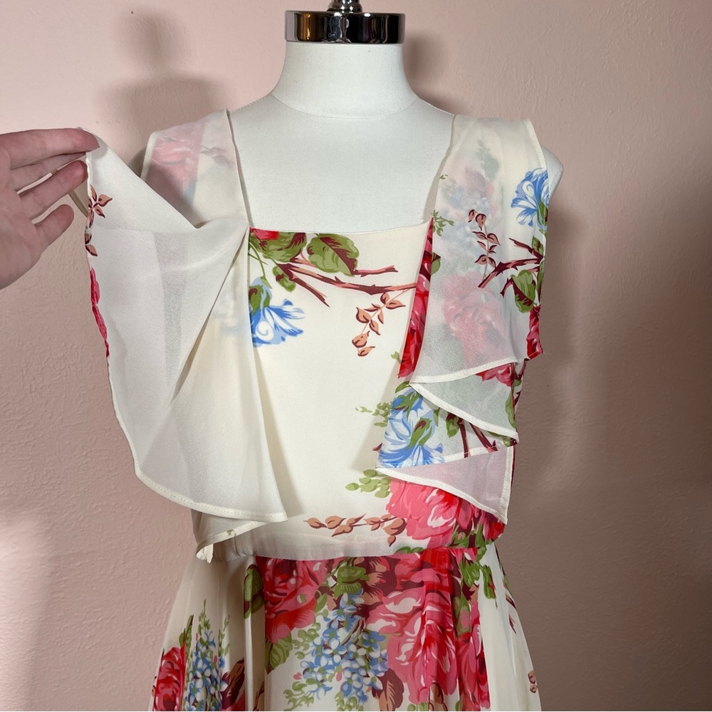 Vintage 90 Y2k Retro Betsey Johnson Cottagecore Floral ruffle Front Midi Dress - Picture 13 of 17